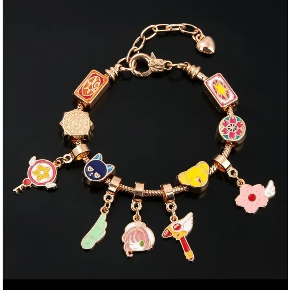 Gold Plated Cardcaptor Sakura Themed Anime Charm Bracelet Adjustable Sizing